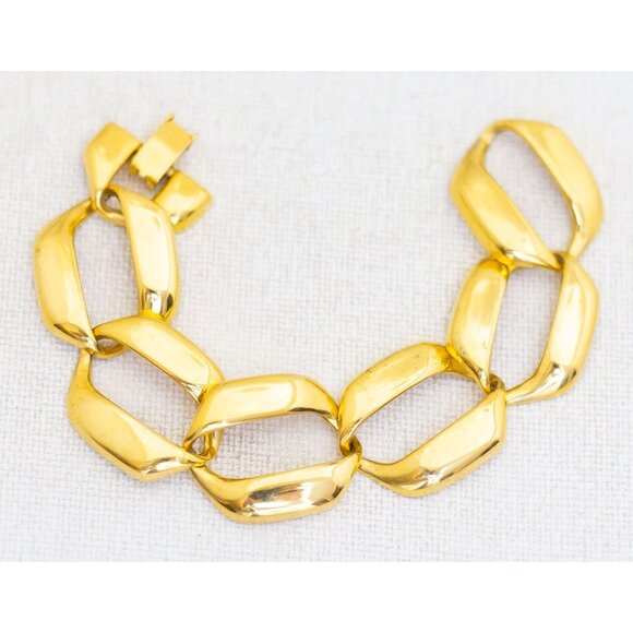 6 inch, Vintage Gold Tone Geometric Letter O Links Bracelet - AB2 - Picture 2 of 3